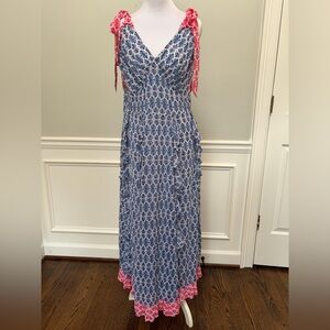 Vineyard Vines EUC Block Print Shell Ruffle Maxi Dress 12